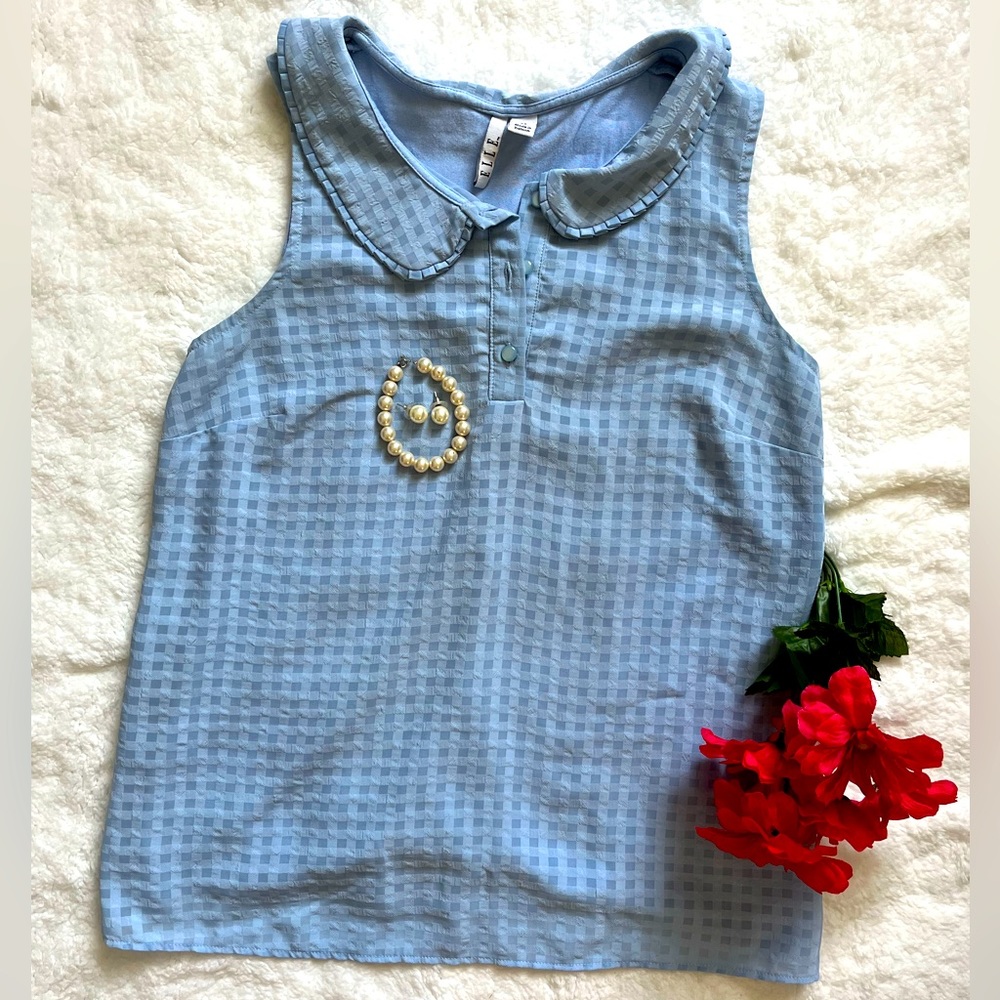 Elle Women's Sleeveless Blouse Top Sz S stripes delicate mother‎ of pearl button